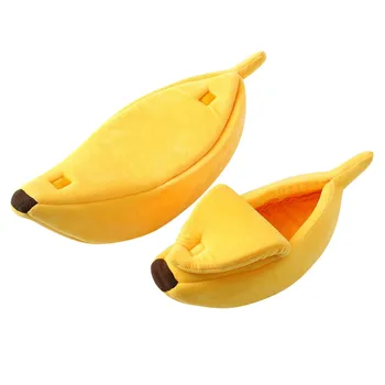 Smulkių Naminių Gyvūnėlių Lovos Bananų Formos Pūkuotas Šiltas Minkštas Pliušinis Kvėpuojantis Lova Bananų Katė Lova #9898