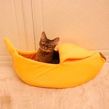 Smulkių Naminių Gyvūnėlių Lovos Bananų Formos Pūkuotas Šiltas Minkštas Pliušinis Kvėpuojantis Lova Bananų Katė Lova