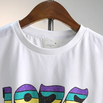 Spausdinti marškinėliai Femme trumpomis Rankovėmis Apvalios Kaklo Spalvotas Raides vatos Pagaliukai 2021 Svajinga Grafiti Derliaus Tees Moterų Tee Marškinėliai