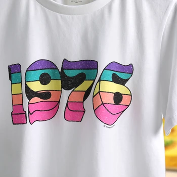Spausdinti marškinėliai Femme trumpomis Rankovėmis Apvalios Kaklo Spalvotas Raides vatos Pagaliukai 2021 Svajinga Grafiti Derliaus Tees Moterų Tee Marškinėliai