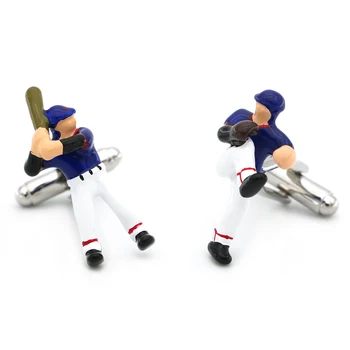 Sportas Dizaino 3D Beisbolo Žaidėjas rankogalių segtukai Vyrų Kokybės Vario Medžiaga, Mėlyna Spalva Rankogalių segtukai Didmeninės ir mažmeninės prekybos