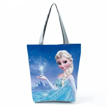 Sušaldyti Elsa Spausdinti Rankinėje Kelionės Moterų Didelės Talpos Daugkartinio Naudojimo Pirkinių Krepšys Mergina Meno Blue Beach Pečių Maišą Custom Modelis