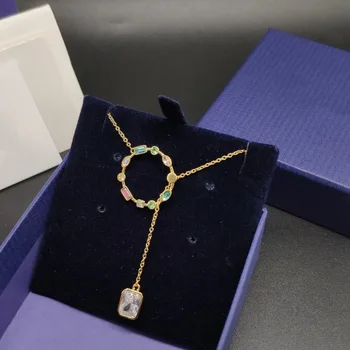 SWA naujas mados juvelyrikos išskirtinį Tūkstantmečio prabangūs krištolo asimetrinė Auskarai vaivorykštė round crystal kutas moterų Auskarai