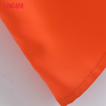 Tangada 2021 m. Vasarą Moterys Orange Negabaritinių Skraiste Suknelė V-Kaklo trumpomis Rankovėmis Ponios Midi Suknelė Vestidos 3W90