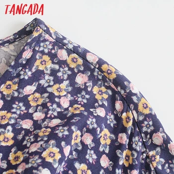 Tangada 2021 Mados Moterų Violetinės Gėlės Spausdinti V Kaklo Suknelė ilgomis Rankovėmis Ponios Atsitiktinis-line Suknelė 5Z67