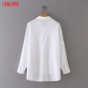 Tangada Moterų Derliaus Negabaritinių Baltos spalvos Ilgi Marškinėliai ilgomis Rankovėmis 2021 Elegantiškos Moters Laisvalaikio Laisvi Marškinėliai 2M75