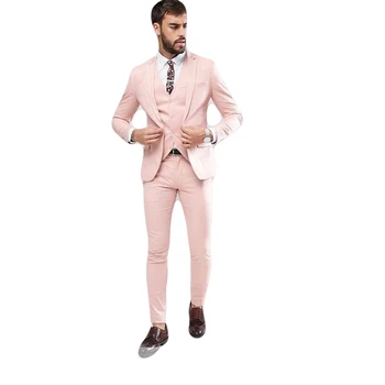 Terno Masculino 3 Gabalus Įpjovomis Atvartas Rožinė Mens Kostiumai 2021 Vieną Mygtuką Slim Fit Individualų Užsakymą Vyras Kostiumo Švarkas（Striukė+Kelnės））