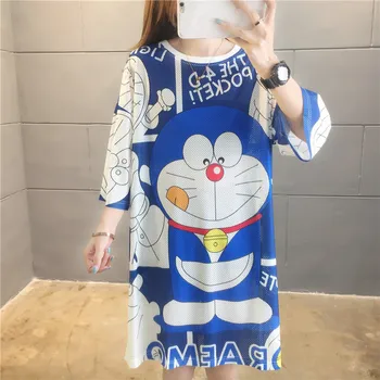 Tonngirls Doraemon Homewear Pižamą Moterų Animacinių Filmų Naktį Suknelė Vasaros Sleepwear Trumpas Rankovės Miega Suknelė Naktį Suknelė