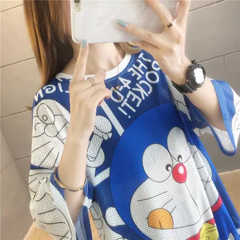 Tonngirls Doraemon Homewear Pižamą Moterų Animacinių Filmų Naktį Suknelė Vasaros Sleepwear Trumpas Rankovės Miega Suknelė Naktį Suknelė