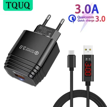 TQUQ Greitai Įkrauti 3.0 QC 18W USB Įkroviklis QC3.0 Greito Įkrovimo USB Sienos Telefono Adapteris, 3A Kabelio 