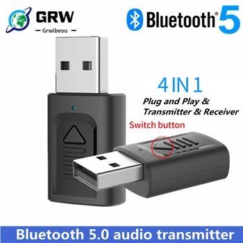 USB Bluetooth 5.0 Adapter 3.5 mm AUX, BT Garso Imtuvas, Siųstuvas Wireless Dongle Automobilių TV Garsiakalbis 4 in 1 