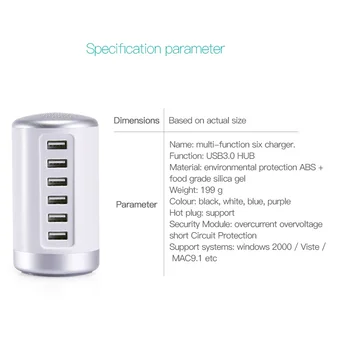USB Įkroviklis 30W 6-Port Desktop USB Įkrovimo Stotį Su Smart Kelis Prievadas Suderinamas su 
