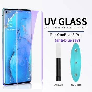 UV Skysčio Grūdintas Stiklas OnePlus 8 9 Pro Visą Klijai Screen Protector Vienas Plius 8 Mėlyna Violetinė OnePlus8 Pro Stiklo 3D Kino 9 Pro