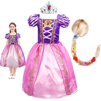 Vaikai Rapunzel Suknelė Vasaros Šalis Princesė Išgalvotas Kostiumų Merginos Kalėdų Gimtadienio Susivėlęs Nuslėpti Karnavaliniai Drabužiai su Peruku