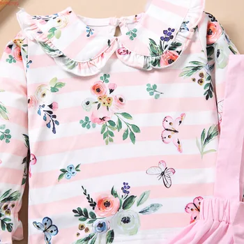 Vaikams, kūdikių mergaitės rudenį visą rankovėmis viršūnes marškinėliai raukiniai ruched gėlių kietas lankas dirželis suknelė bamblys mergina drabužių rinkinius, 6M 2vnt-4Y