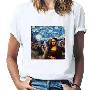 Vasaros marškinėliai 2021 Mados Mona Lisa Aliejaus Tapybai Spausdinti Moterų Marškinėlius, O-kaklo trumpomis rankovėmis t-shirt moterų Plius Dydis 3XL