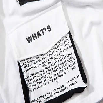 Vasaros Marškinėlius Hip-Hop Streetwear Užtrauktukas Kišenėje Dizainas Kratinys T-shirt Harajuku trumpomis Rankovėmis Viršūnes Tees Prarasti Medvilnės