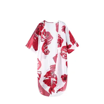 Vasaros Paplūdimio Cover Up Boho Spausdinti Palaidinė Atsitiktinis Palaidų Vien Šifono Megztinis Kimono Viršūnes Moterų Moterų Pusė Rankovėmis Marškinėliai Blusas