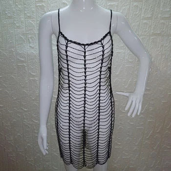 Vasaros Pašaukimas Žvejybos Tinklas Cover-Up Dress Paplūdimio Seksualus Tuščiaviduriai Iš Suknelė 2021 Naujas Mados Rankovių Spageti Bikini Mini Suknelės