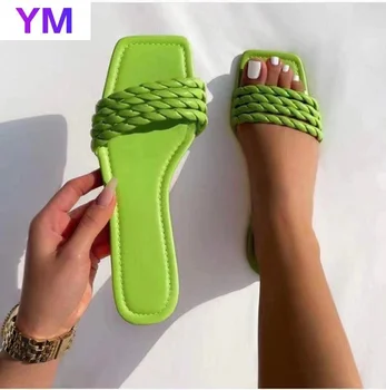 Vasaros Sandalas Moterų Paplūdimio Avalynė Batai Ne Skaidrių Žalia Dizainerio Mados Butas Sandalas Aikštėje Kojų Zapatillas Mujer Casa 2021