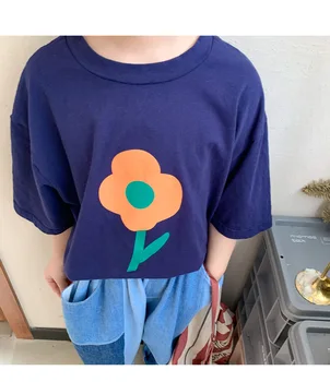 Vasaros vaikų gėlių trumpomis rankovėmis T shirts 2-7 metų berniukų ir mergaičių medvilnės prarasti Tees Vaikai Viršūnės