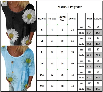 VICABO Moterys T Marškiniai 3/4 Rankovėmis Moterims Drabužių Gėlių Spausdinti Ponios Marškinėliai 2021 M. Vasaros Viršūnes Atsitiktinis Laisvi Marškinėliai