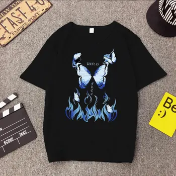 Viršūnės Mėlynas drugelis T-shirt moterims, 2021 Harajuku hip-hop trumparankoviai marškinėliai atsitiktinis viršūnes streetwear negabaritinių marškinėliai moterims