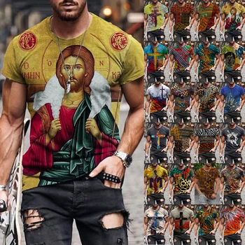 Vyrų Vasara Naujas Mados Harajuku Spalvinga Kryžiaus Spausdinami O Pritvirtinti T-shirts 2021 Vyrų Negabaritinių Derliaus trumpomis Rankovėmis T Shirts