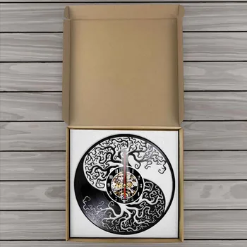 Yin ir Yang Yggdrasil Gyvybės Medis Vinilo Įrašas Sieninis Laikrodis Feng Shui Zen Sienos Žiūrėti Taijitu Pusiausvyros Simbolis, Dvasinio LED Šviesos