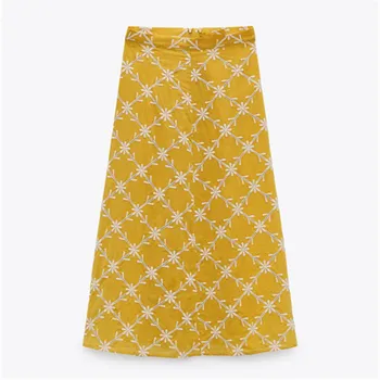 ZA 2021 naujas vasaros moterų mados elegantiškas visas rungtynes, aukštos juosmens išsiuvinėtu žaliojo sijonas yellow - line sijonas moterims