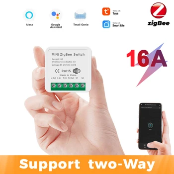 Zigbee 16A Mini Smart Switch Smart Home 2Way Saugiklių Modulis Tuya/Smart Gyvenimo App Kontrolės Stumti Modulis Veikia Su Alexa 