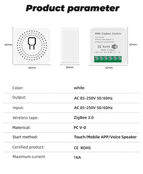 Zigbee 16A Mini Smart Switch Smart Home 2Way Saugiklių Modulis Tuya/Smart Gyvenimo App Kontrolės Stumti Modulis Veikia Su Alexa 