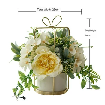 Šiaurės Modeliavimas Gėlių Rinkinys Keramikos Golden Rose Vaza Gėlės, Dirbtiniai Augalai Vazoninių Namuose Šalis Villa Kambarį Apdaila