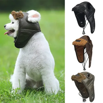 Šuo Šuniukas PU odos, kietas Patogus Žiemos Skrybėlę Kašmyras Šuo Pilotas Skrybėlę Gražus difraz para perro mažų šunų sandėlyje