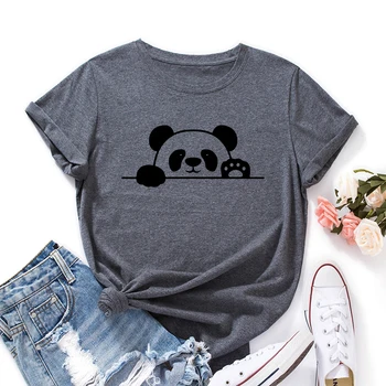 Žavinga Panda Marškinėliai Moterims Mielas Panda Bear T-Shirt Laukinių Gyvūnų Mylėtojas Moterų Grafinis Tee Vasaros Medvilnės trumpomis Rankovėmis Viršūnes