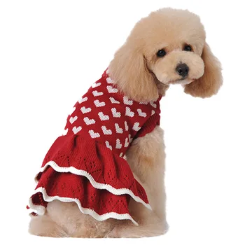 Žiemos Pet Drabužiai Dot Suknelė drabužių Šunims Sijonas Rudenį Šunų meilė širdies megztinis suknelė smulkių ir vidutinių šunų, kačių ropa perro