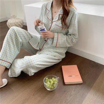žiemos pledas sleepwear namų kostiumas moterų pižama nustatyti ilgomis rankovėmis atvartas apykaklės marškinėliai ziajać pižamos 2 dalių komplektas namų drabužių Y247